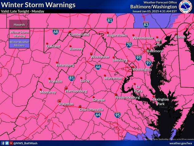 Updated forecasted snow totals for Hagerstown, Martinsburg, Chambersburg