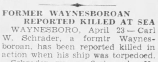 Waynesboro native died when tanker Atlantic Sun was torpedoed in WWII